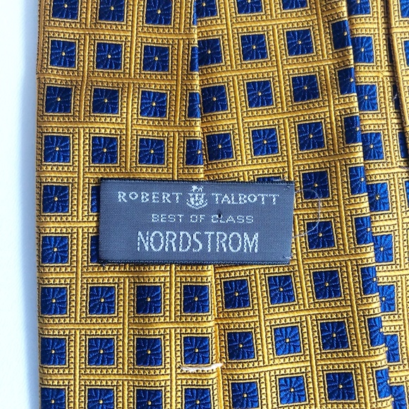 Robert Talbott Best of Class Nordstrom Silk Woven Gold Blue Tile w Blue Flowers - Picture 11 of 12